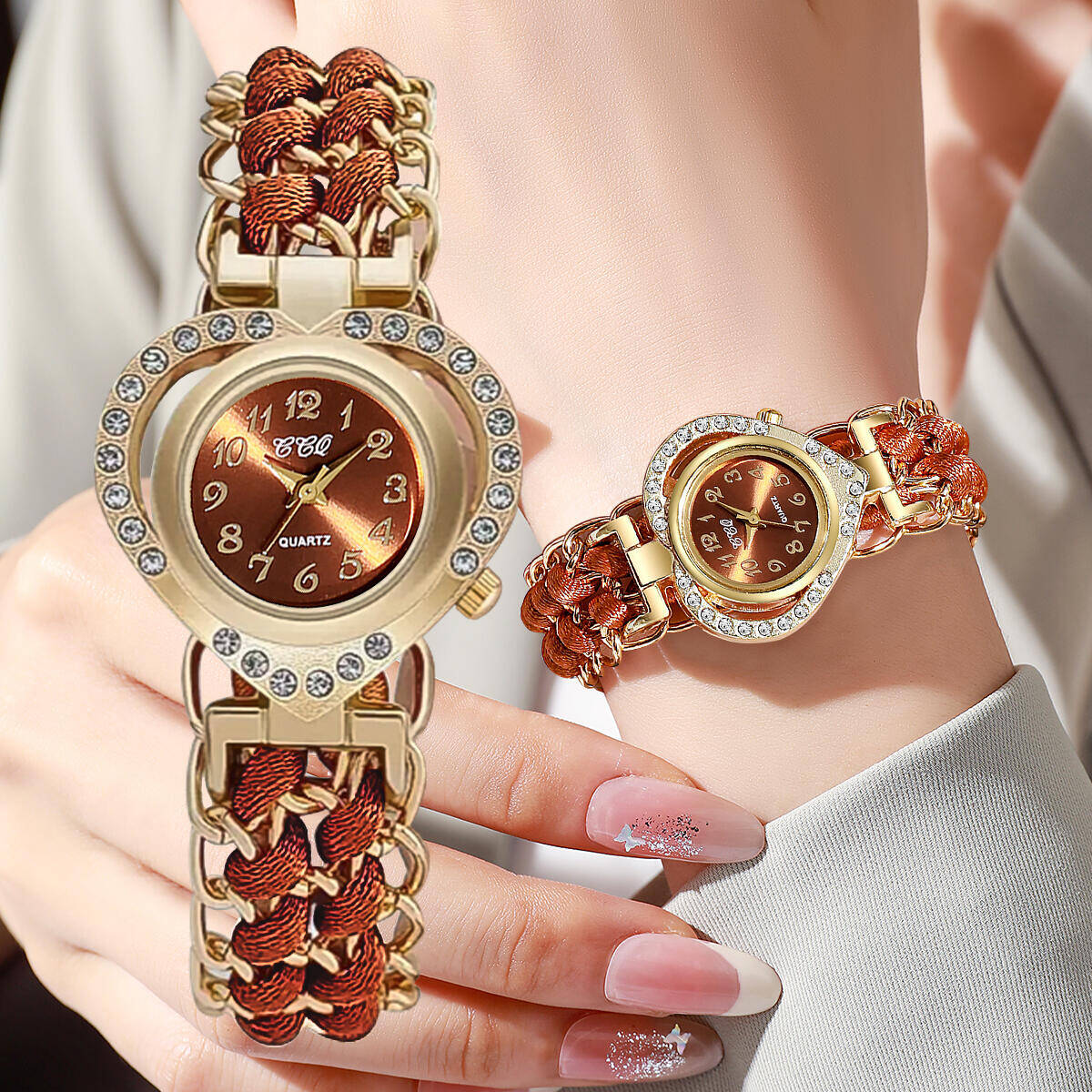 Open Heart Watch - Moda strass coração dial relógios femininos