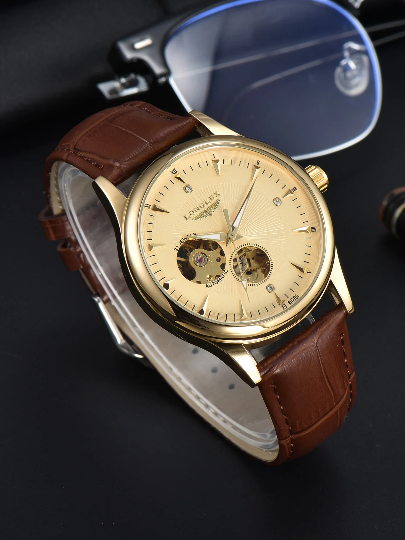 Open Heart Watch - Relógio Automático LONGLUX Estilo Elegante Atacado